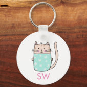 Schattigee Floral Cat Initialen Monogram Sleutelhanger (Voorkant)