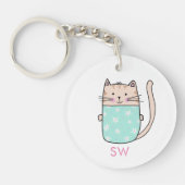 Schattigee Floral Cat Initialen Monogram Sleutelhanger (Voorkant)
