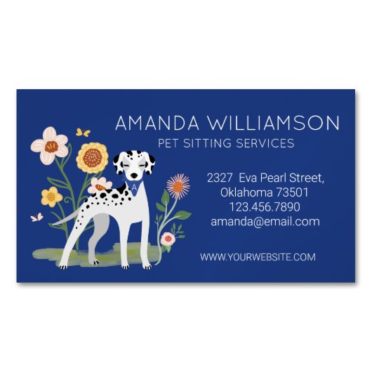 Schattigee Floral Dalmatische hondenverzorging Magnetisch Visitekaartje (Voorkant)