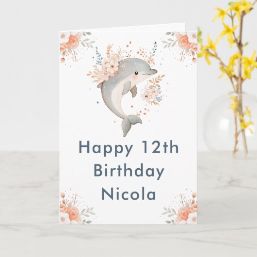 Schattigee Floral Dolfijn Verjaardagsfeest Kaart (Gele Bloem)