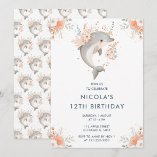 Schattigee Floral Dolfijn Verjaardagsfeest Kaart