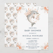 Schattigee Floral Dolphin Baby shower Kaart (Voorkant / Achterkant)