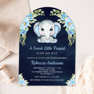 Schattigee Floral Elephant Arch Navy Blue Baby sho Kaart