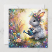 Schattigee Floral Fantasy Art Bunny Spring Garden Feestdagenkaart (Voorkant)