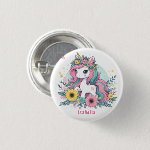 Schattigee Floral Fantasy Eenhoorn Meisje Enchante Ronde Button 3,2 Cm