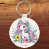 Schattigee Floral Fantasy Eenhoorn Meisje Enchante Sleutelhanger (Voorkant)