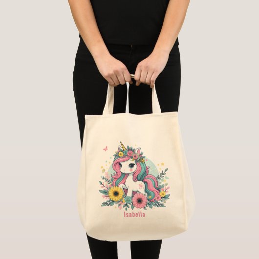 Schattigee Floral Fantasy Eenhoorn Meisje Enchante Tote Bag (Voorkant (product))
