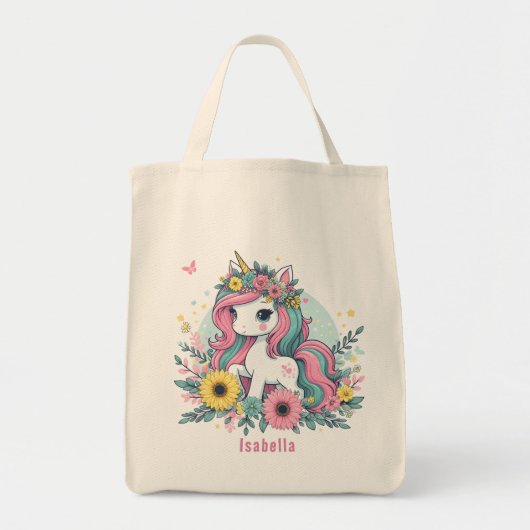 Schattigee Floral Fantasy Eenhoorn Meisje Enchante Tote Bag (Voorkant)