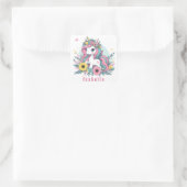 Schattigee Floral Fantasy Eenhoorn Meisje Enchante Vierkante Sticker (Tas)