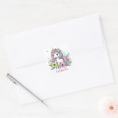 Schattigee Floral Fantasy Eenhoorn Meisje Enchante Vierkante Sticker (Envelop)