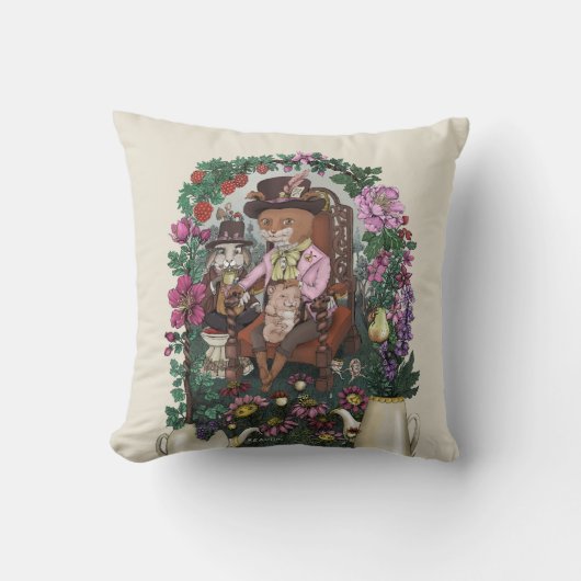 Schattigee Floral Fox Mad Hatter Alice in Wonderla Kussen (Voorkant)
