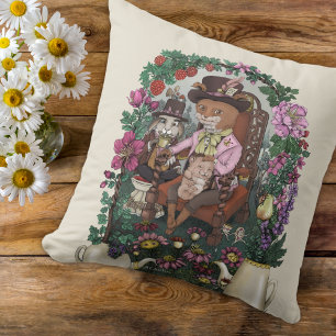 Schattigee Floral Fox Mad Hatter Alice in Wonderla Kussen