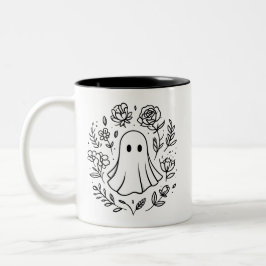 Schattigee Floral Ghost Black and White Halloween Tweekleurige Koffiemok