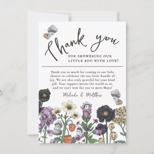 Schattigee Floral Ghost Halloween Baby shower Dank Bedankkaart (Voorkant)