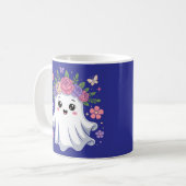Schattigee Floral Ghost Kawaii Halloween Ghost Koffiemok (Voorkant links)