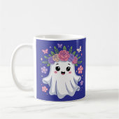 Schattigee Floral Ghost Kawaii Halloween Ghost Koffiemok (Links)