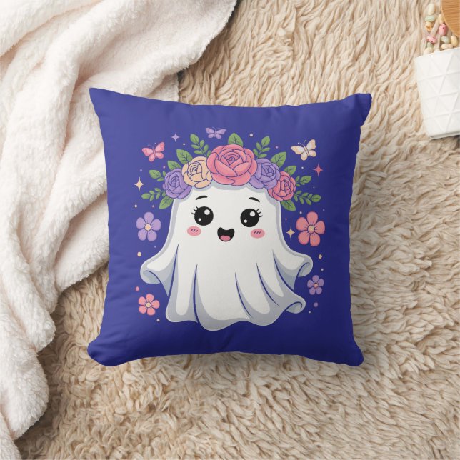 Schattigee Floral Ghost Kawaii Halloween Ghost Kussen (Deken)