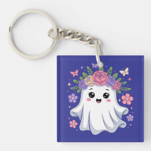 Schattigee Floral Ghost Kawaii Halloween Ghost Sleutelhanger