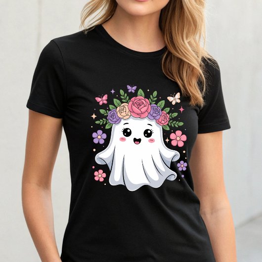 Schattigee Floral Ghost Kawaii Halloween Ghost T-shirt