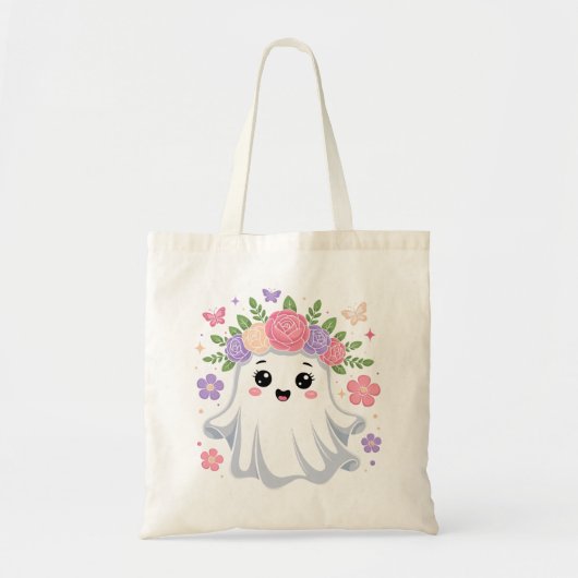 Schattigee Floral Ghost Kawaii Halloween Ghost Tote Bag (Voorkant)