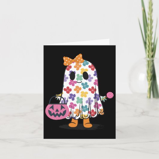 Schattigee Floral Ghost Trick or treat Funny Hallo Kaart (Voorkant)