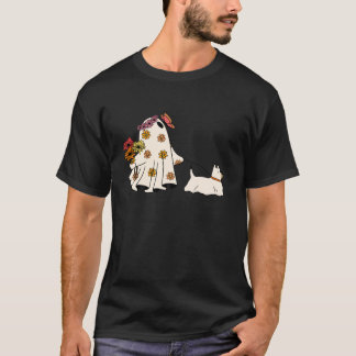 Schattigee Floral Ghost Walking Dog Halloween Hond T-shirt