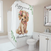 Schattigee Floral Golden Retriever Puppy Douchegordijn (In situ)