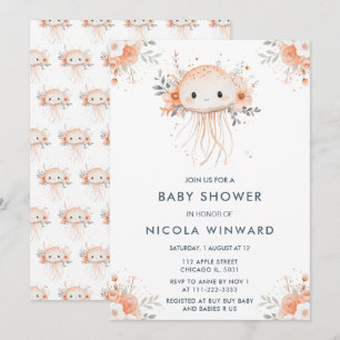 Schattigee Floral Jellyfish Baby shower Kaart