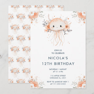 Schattigee Floral Jellyfish Verjaardagsfeest Kaart