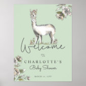 Schattigee Floral Llama Alpaca Baby shower Welkom Poster (Voorkant)