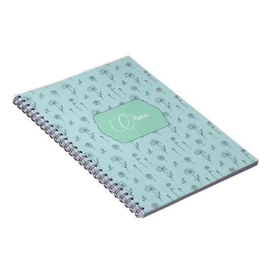 Schattigee Floral Mint Kleur Notitieboek (Rechterzijde)