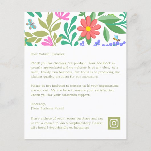 Schattigee Floral Natuur Bedankt voor uw aankoop (Achterkant)