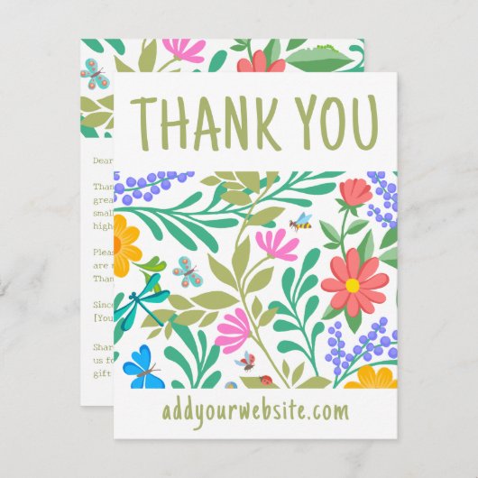 Schattigee Floral Natuur Bedankt voor uw aankoop Informatiekaartje (Voorkant / Achterkant)