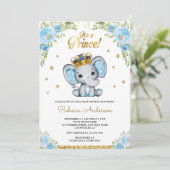 Schattigee Floral Prince Elephant Baby shower Kaart (Staand voorkant)