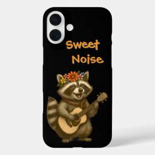 Schattigee Floral Raccoon Gitaar Ontwerp Voor Muzi iPhone 16 Plus Hoesje