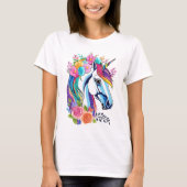 Schattigee Floral Unicorn T-shirt Design Vrouwen (Voorkant)