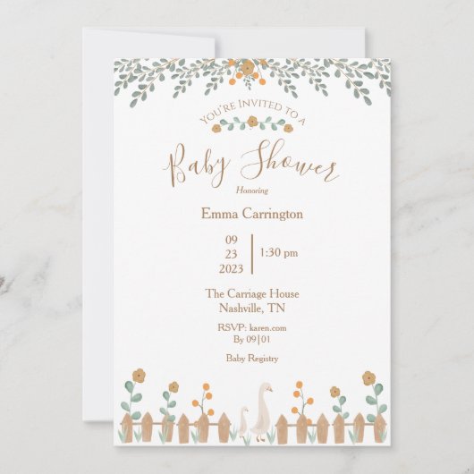 Schattigee Floral Waterverf Duck Baby shower Kaart (Voorkant)