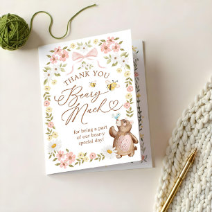 Schattigee Floral Waterverf Woodland Beer Baby sho Bedankkaart