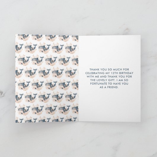 Schattigee Floral Whale verjaardagsfeestje Bedankkaart (Binnen)