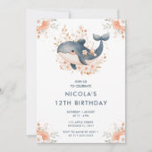 Schattigee Floral Whale verjaardagsfeestje Kaart (Voorkant)