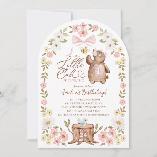 Schattigee Floral Woodland Beer Little Cub 1st Bir Kaart (Voorkant)