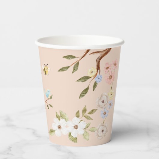 Schattigee Floral Woodland Gebreid Beer Baby showe Papieren Bekers (Achterkant)