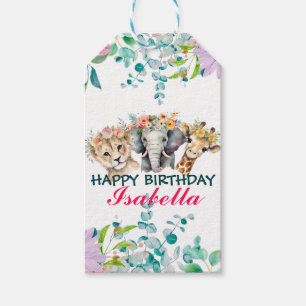 Schattigee Floral Zoo oerwoud Animals Verjaardag W Cadeaulabel