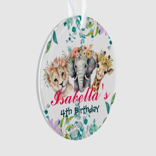 Schattigee Floral Zoo oerwoud Animals Verjaardag W Ornament (voorkant)