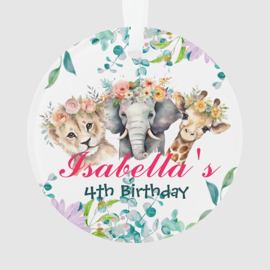 Schattigee Floral Zoo oerwoud Animals Verjaardag W Ornament (achterkant)