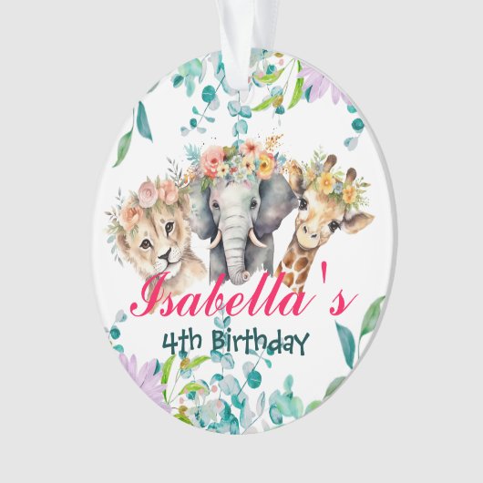 Schattigee Floral Zoo oerwoud Animals Verjaardag W Ornament (voorkant)