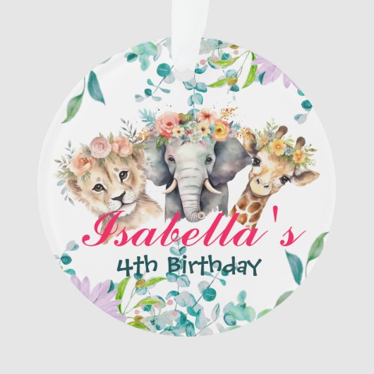 Schattigee Floral Zoo oerwoud Animals Verjaardag W Ornament (voorkant)