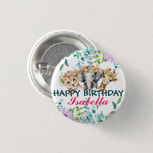 Schattigee Floral Zoo oerwoud Animals Verjaardag W Ronde Button 3,2 Cm