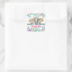 Schattigee Floral Zoo oerwoud Animals Verjaardag W Vierkante Sticker