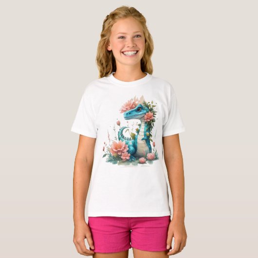 Schattigee Florale dinosaurus T-shirt (Voorkant volledig)